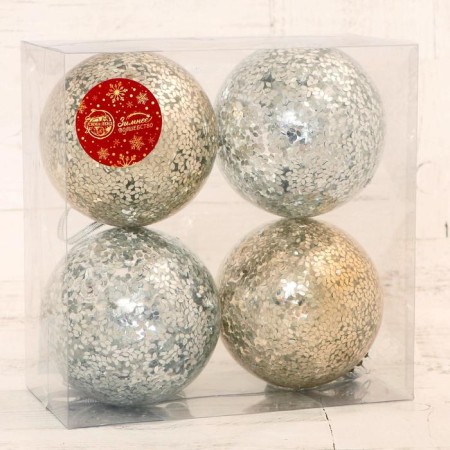 Set of balls plastic D-10 cm, 4 pcs "Festive mood shine" silver gold-1