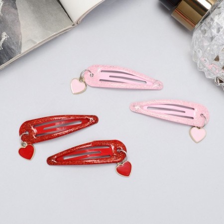 Invisibility for hair "Ophelia" (set of 4 pcs) hearts, 4.5 cm, red pink-1