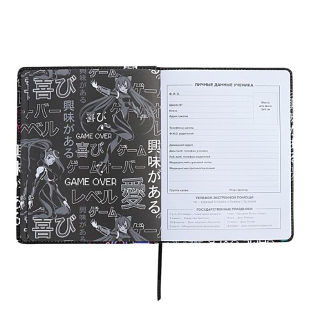 Universal Diary Grade 1-11, 48 sheets of "cyberism", solid cover of artificial leather, lies, universal cheat sheet, block 80 g/m2-3