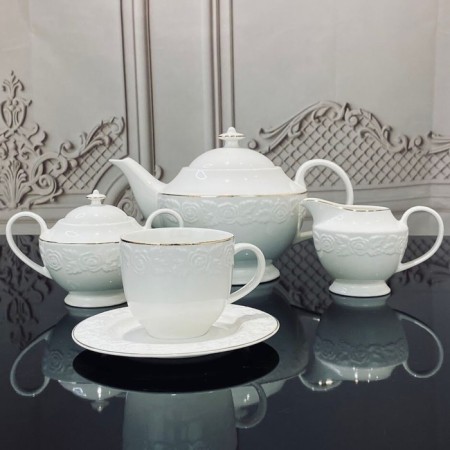 Tea service Lenardi "White Rose", porcelain, 250 ml, 17 items