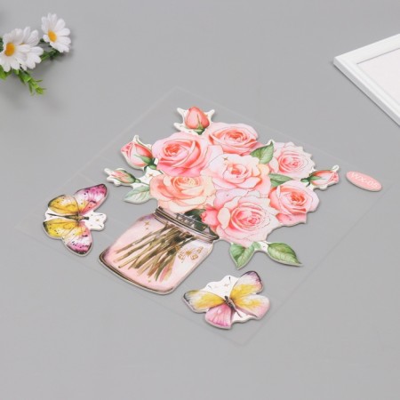 Interior plastic sticker "Pink roses" 40x31 cm-1