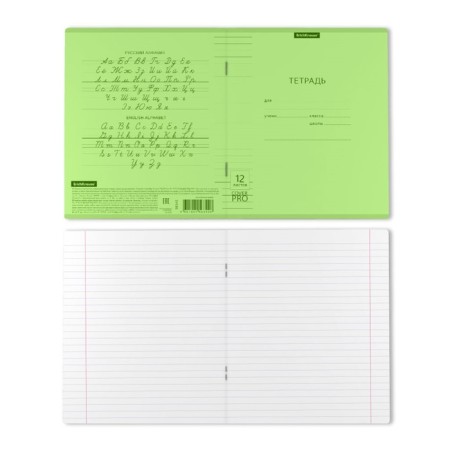 Notebook 12 sheets in the Erichkrause line classic Coverpro Neon, plastic cover, offset unit, whiteness 100%, green-1
