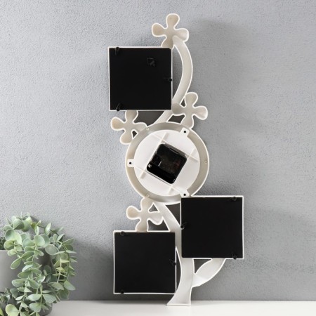 Multipher with clock "Flower" plastic, 3 photos, 10x10/3 pcs, col. white-2