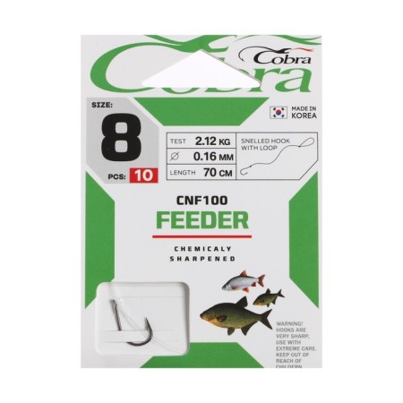 Hooks Cobra Feeder, No. 8, 10 pcs., With a leash 70 cm, D = 0.16 mm