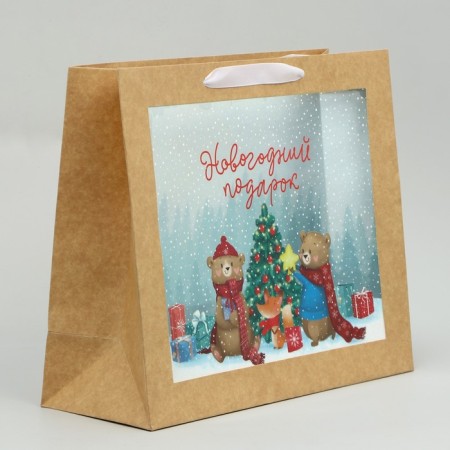 Craft Plaft with a plastic window "Gift", 31 x 26 x 11 cm, New Year-1