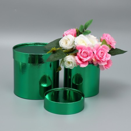 Set of boxes 2B1 Round “plain”, green metallic, 12 x 12, 15 x 15 cm, New Year-1