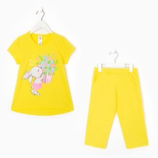 Suit for a girl (T -shirt, breeches), lemon color, height 104 cm