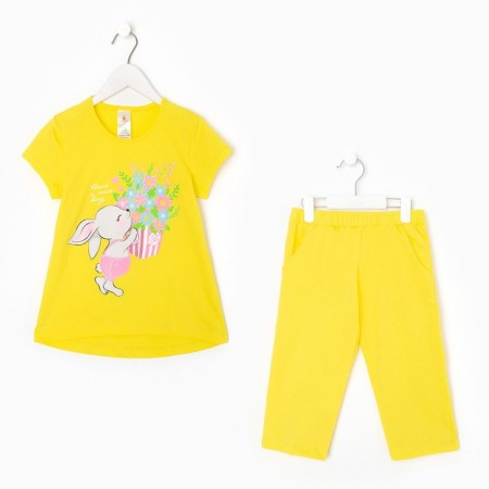 Suit for a girl (T -shirt, breeches), lemon color, height 104 cm