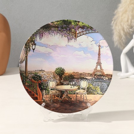 Decorative plate "Paris", with a pattern on canvas, D = 20 cm
