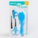 A child care set, 5 items: brush, comb, safe scissors, files and nail tongs, blue color