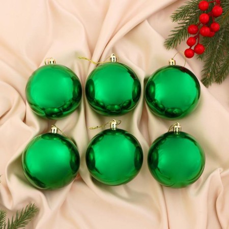 Set of balls plastic D-8 cm, 6 pcs "gloss" green