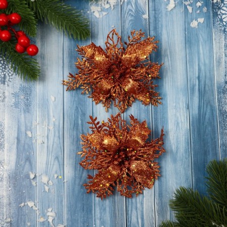 Jewelry decoration "Precious Flower" (set 2 pcs) with twigs, 12 cm, gold