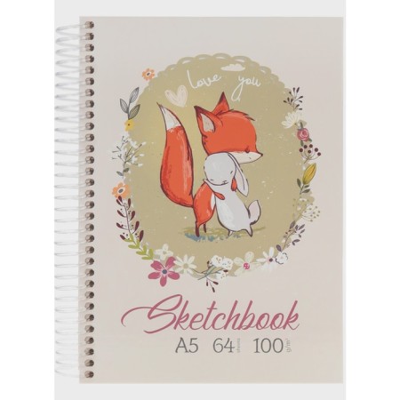 Sketchbook A5, 64 sheets on the crest "Lisenok and Bunny", solid cover, glossy lamination, block 100 g/m2-5