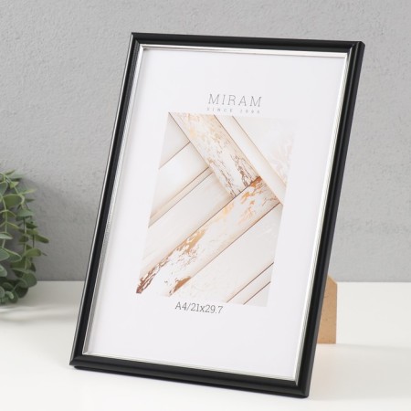 Photo frame Plastic "Mira" 21x29.7 cm, (A4) Black with silver (plastic screen)-1