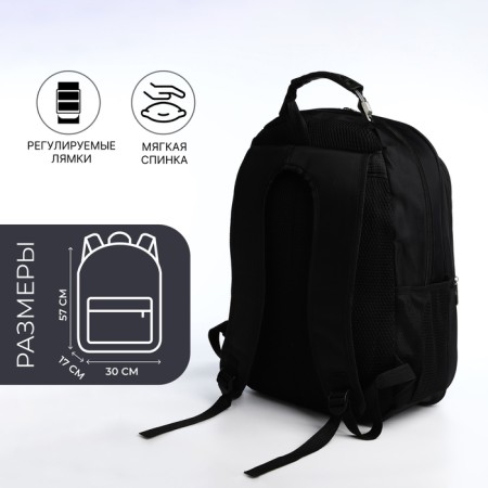 Youth backpack from textiles, 2 lightning departments, 4 pockets, reinforced handle, black color-1
