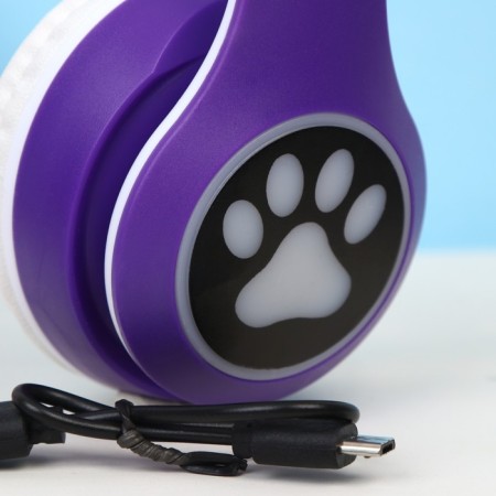 Headphones luminous ears, wireless "anime", lilac w-02-1