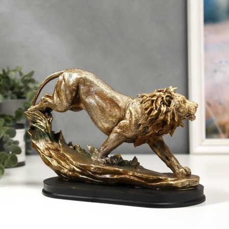 Polystone souvenir "Golden Leo on the rock" 17x25x8 cm-2