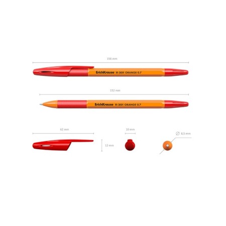 Ballpoint handle Erich Krause R-301 Orange Stick & Grip, Node 0.7 mm, red, rubber emphasis, letter line 1000 meters-2