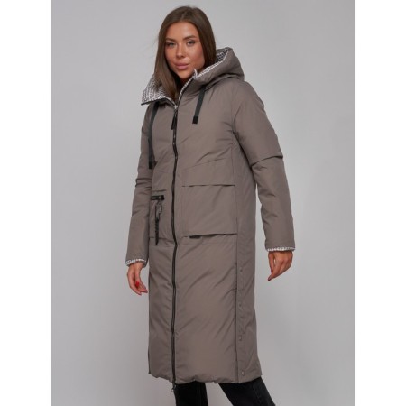 Coat insulated two -sided female, size 48, brown color-7