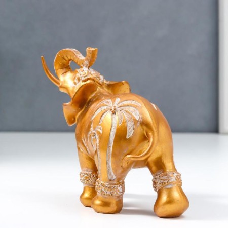 Souvenir Polystone "African elephant with palm trees" aged gold 14x7x16.5 cm-3