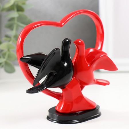 Souvenir Polystone "Doves by the Heart" Red-Cherry 12x11.5x4.5 cm-1