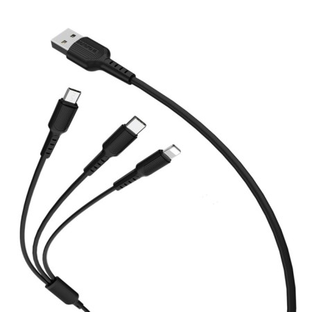 Cable Borofone X16, 3 in 1 Lightning/Microusb/Type-C, 2.4 A, 1 m, tpe braid, black-2