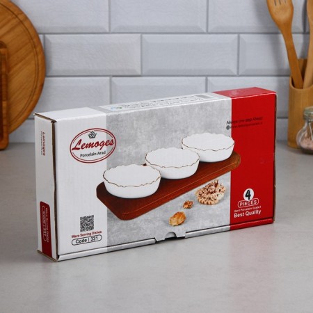 Menzhitsa "Marine", 3 pcs: 200 ml, wooden base, porcelain, Iran-6