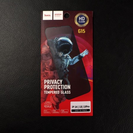 Hoco protective glass, for iPhone 14, antishpion, full glue, 0.33 mm, 9 h, black frame-2