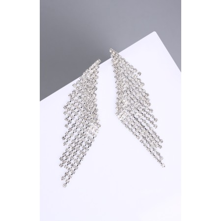 Hanging earrings with rhinestones "Eternal radiance" waterfall, white color in silver