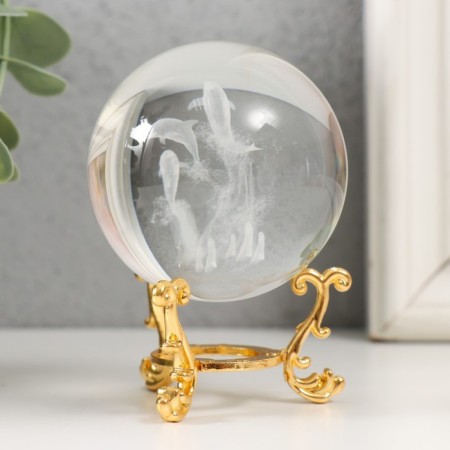 Souvenir glass "dolphins" d = 6 cm openwork stand 8.5x6x6 cm-2
