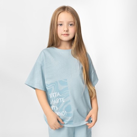 T-shirt for girls One Love Light, height 104 cm, light blue color