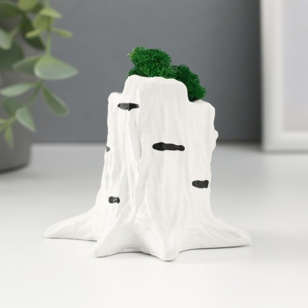 Kashpo concrete "stump birch" 7.5x8.5x7 cm with moss (moss green stabilized)-3