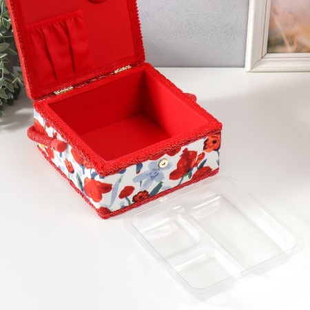 Casket for needlework "Summer flowers on white" 20x20x11 cm-3