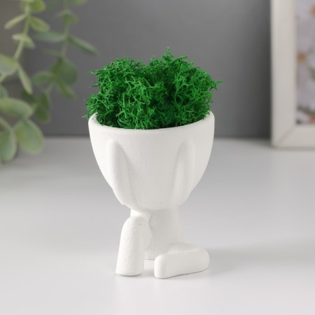 Kashpo concrete mini "Mr. Green" Mizaru with moss white 5.5x6.5x6.5 cm (moss green. Stabil.)