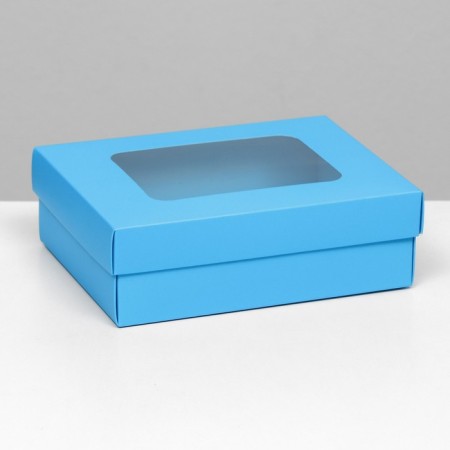 The box is folding, the lid is, with a window, turquoise, 16.5 x 12.5 x 5.2 cm