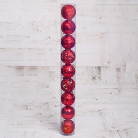 Set of balls plastic D-8 cm, 9 pcs "Triumph of the asterisk" red-1