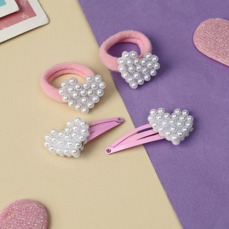 Hair set "Jeannette" (2 elastic bands, 2 invisibility) hearts-1
