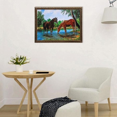 The picture "Horses on a watering" 56x76cm.-9