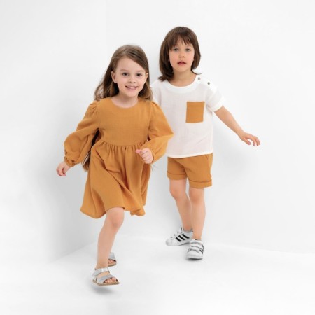 Children's dress with long sleeve KAFTAN "Muslin", size 28 (86 -92 cm) Mustard color-8