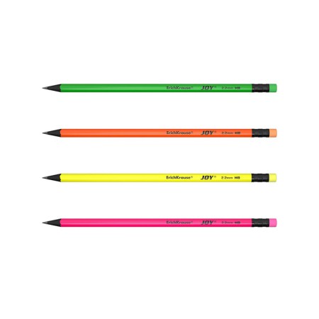 Pencil Chernographic Erich Krause "Joy", HB, Grifel D = 2.2 mm, Plastic, Round, in a tube, Neon Mix-6