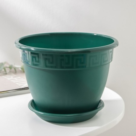 Pot for flowers with a pallet "Antik", 1.6 l, d = 17 cm, color malachite-1