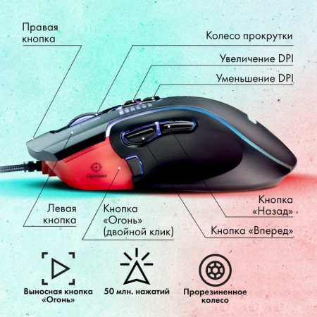 GMNG XM004 Black/Red optical mouse (12800DPI) USB for laptop (8but)-4