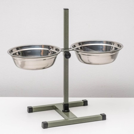 Stand with bowls, 2 x 2.5 l, height 60 cm, collapsible, green