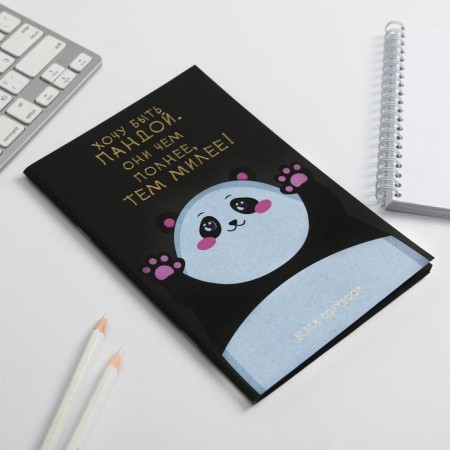 Notebook with black sheets of 15 sheets "Panda", designer cardboard, tinted paper 21 x 14 cm-1