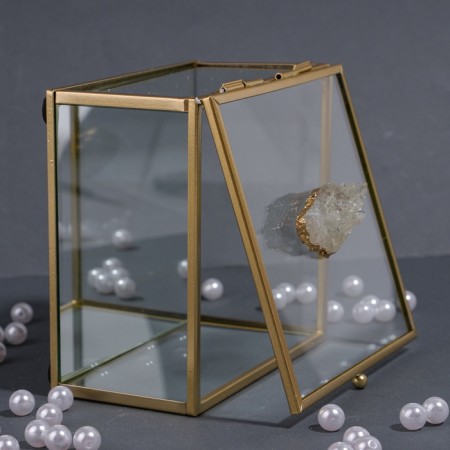 Organizer for storage "Mountains", with a lid, glass, with a mirror -bottom, 1 section, 12 × 12 × 7 cm, the color is transparent/copper-6