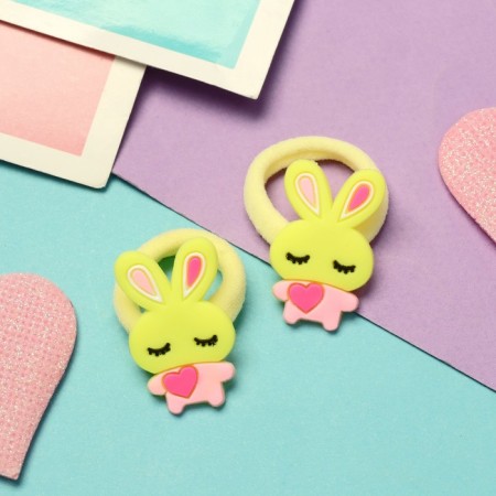Hair elastic band "Baby" (set 2 pcs) bunny, 3 cm, yellow-1