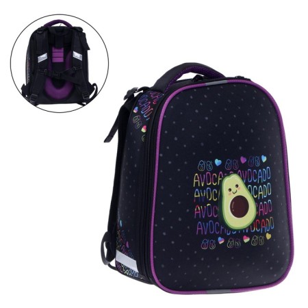 School backpack 38 x 30 x 16 cm, ergonomic back, stavia "avocado", black/lilac