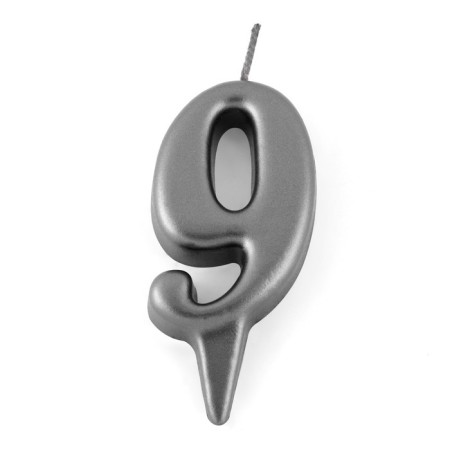 Candle in the oval cake, number 9, graphite, 5.5 cm-2