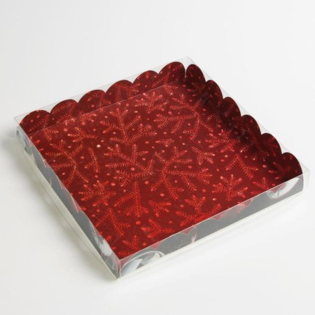 Box for confectionery with PVC lid "Red", 21 x 21x 3 cm, New Year-2