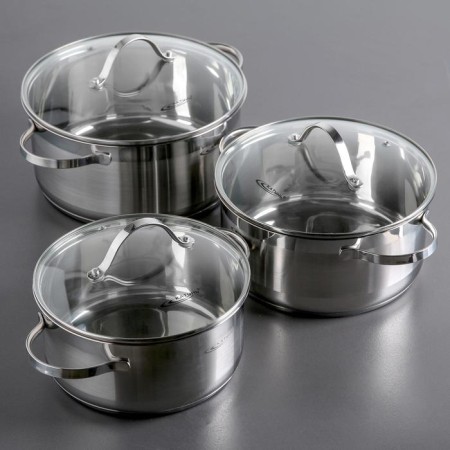 Set of pan "Alta", 3 subjects: 3.2 l, 4.2 l, 5.2 l, glass covers, induction